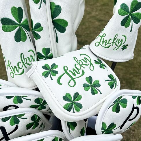 أغطية رأس الجولف Lucky Clover Golf Driver Fairway Wood Hybrid Mallet Blade Putter Cover غطاء الرأس أغطية الرأس الجلدية الفاخرة تناسب معظم السائقين الخشبيين ومضارب الشفرات in Saudi Arabia