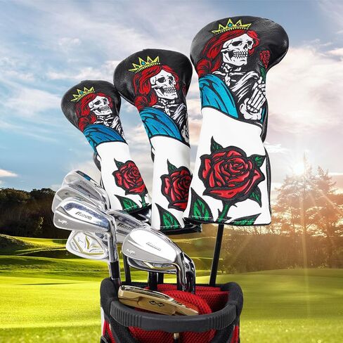 Golf Club Head Covers Rose Skull Driver Headcover Fairway Headcover Hybrid Headcover Fit Taylormade Titleist Callaway Cobra PGX in Saudi Arabia