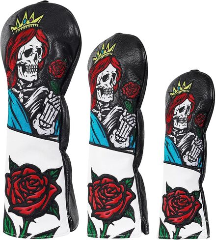 Golf Club Head Covers Rose Skull Driver Headcover Fairway Headcover Hybrid Headcover Fit Taylormade Titleist Callaway Cobra PGX in Saudi Arabia