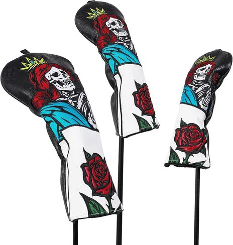Golf Club Head Covers Rose Skull Driver Headcover Fairway Headcover Hybrid Headcover Fit Taylormade Titleist Callaway Cobra PGX in Saudi Arabia