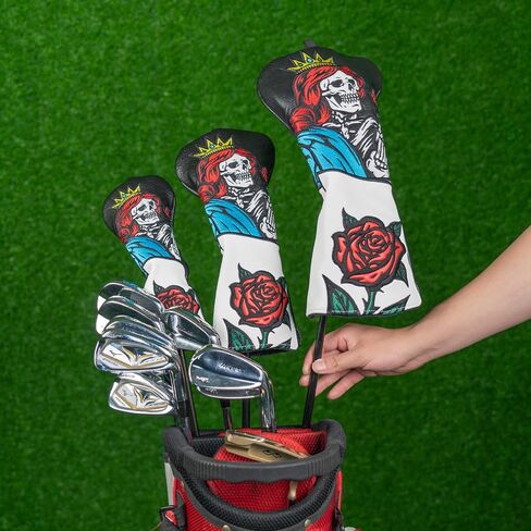 Golf Club Head Covers Rose Skull Driver Headcover Fairway Headcover Hybrid Headcover Fit Taylormade Titleist Callaway Cobra PGX in Saudi Arabia