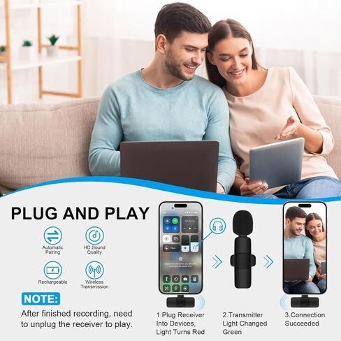 Wireless Lavalier Microphones for iPhone 15 Series,2Pack USB C Samsung S24 A14 iPad Android Phone Lapel Mini Mic for Video Recording,Game Live Streaming,Podcast,Interviews,Wireless Clip Mics for Vlog in Saudi Arabia