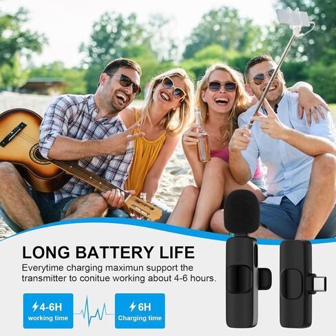 Wireless Lavalier Microphones for iPhone 15 Series,2Pack USB C Samsung S24 A14 iPad Android Phone Lapel Mini Mic for Video Recording,Game Live Streaming,Podcast,Interviews,Wireless Clip Mics for Vlog in Saudi Arabia