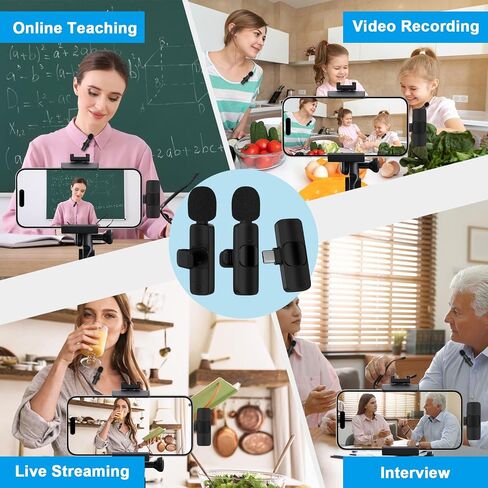 Wireless Lavalier Microphones for iPhone 15 Series,2Pack USB C Samsung S24 A14 iPad Android Phone Lapel Mini Mic for Video Recording,Game Live Streaming,Podcast,Interviews,Wireless Clip Mics for Vlog in Saudi Arabia