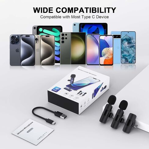 Wireless Lavalier Microphones for iPhone 15 Series,2Pack USB C Samsung S24 A14 iPad Android Phone Lapel Mini Mic for Video Recording,Game Live Streaming,Podcast,Interviews,Wireless Clip Mics for Vlog in Saudi Arabia