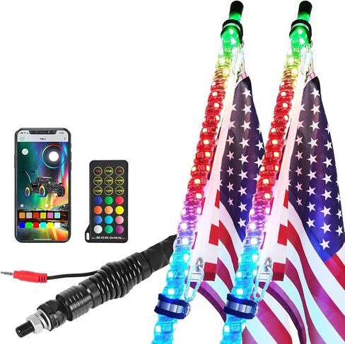 2PCS 4FT LED Whip Lights with New Spring, Spiral RGB, 300 Colors, 178 Modes, Bluetooth Remote Control, Waterproof IP67 for Can-Am ATV UTV RZR Polaris Dune Buggy Offroad Truck Accessories in Saudi Arabia