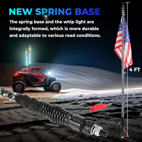 2PCS 4FT LED Whip Lights with New Spring, Spiral RGB, 300 Colors, 178 Modes, Bluetooth Remote Control, Waterproof IP67 for Can-Am ATV UTV RZR Polaris Dune Buggy Offroad Truck Accessories in Saudi Arabia