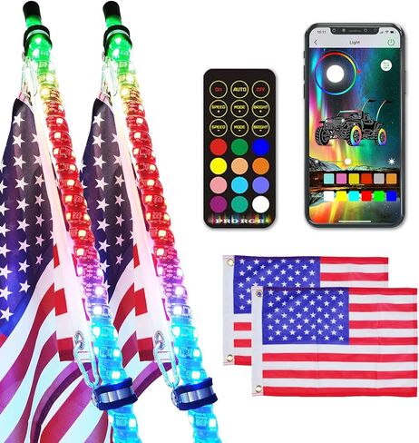 2 قطعة أضواء سوط LED بطول 4 أقدام مع زنبرك جديد، حلزوني RGB، 300 لون، 178 وضعًا، جهاز تحكم عن بعد بلوتوث، مقاوم للماء IP67 لملحقات شاحنة Can-Am ATV UTV RZR Polaris Dune Buggy الطرق الوعرة in Kuwait
