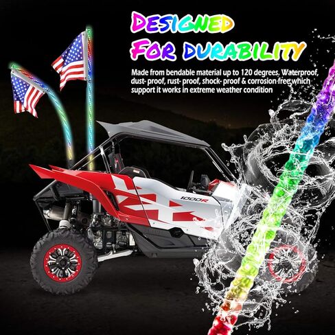 2 قطعة أضواء سوط LED بطول 4 أقدام مع زنبرك جديد، حلزوني RGB، 300 لون، 178 وضعًا، جهاز تحكم عن بعد بلوتوث، مقاوم للماء IP67 لملحقات شاحنة Can-Am ATV UTV RZR Polaris Dune Buggy الطرق الوعرة in Kuwait
