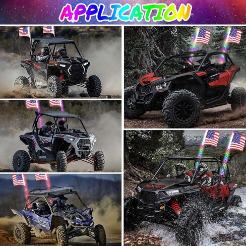 2 قطعة أضواء سوط LED بطول 4 أقدام مع زنبرك جديد، حلزوني RGB، 300 لون، 178 وضعًا، جهاز تحكم عن بعد بلوتوث، مقاوم للماء IP67 لملحقات شاحنة Can-Am ATV UTV RZR Polaris Dune Buggy الطرق الوعرة in Kuwait