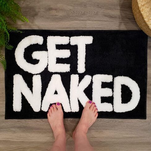 سجادة حمام New Mungo Get Naked باللون الأسود - سجاد حمام لطيف، سجادة حمام لطيفة، ديكور شقة، سجادة حمام مضحكة، سجادة حمام ممتعة، احصل على سجادة عارية، سجاد حمام أسود بأحرف بيضاء - 31 بوصة × 20 بوصة in Saudi Arabia