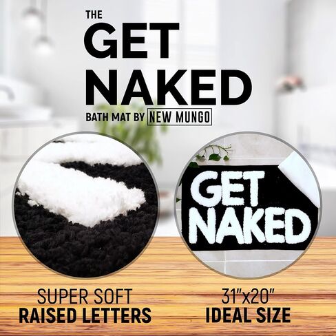 سجادة حمام New Mungo Get Naked باللون الأسود - سجاد حمام لطيف، سجادة حمام لطيفة، ديكور شقة، سجادة حمام مضحكة، سجادة حمام ممتعة، احصل على سجادة عارية، سجاد حمام أسود بأحرف بيضاء - 31 بوصة × 20 بوصة in Saudi Arabia