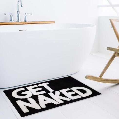سجادة حمام New Mungo Get Naked باللون الأسود - سجاد حمام لطيف، سجادة حمام لطيفة، ديكور شقة، سجادة حمام مضحكة، سجادة حمام ممتعة، احصل على سجادة عارية، سجاد حمام أسود بأحرف بيضاء - 31 بوصة × 20 بوصة in Saudi Arabia