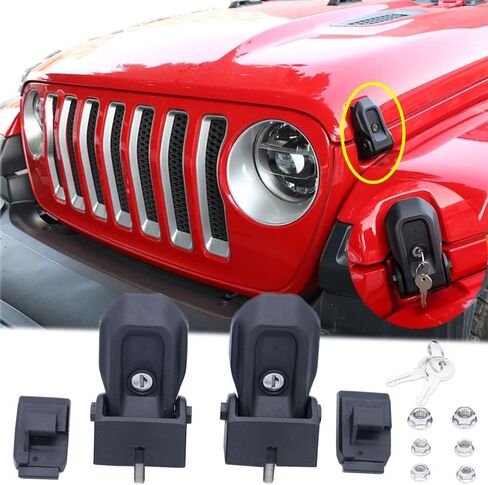 Updated Material Hood Latches Fit for Jeep Wrangler JL 2018-2023 Anti-Theft Hood Lock Catch Latches Kit 2-Door 4-Door, 1 Pair in Kuwait