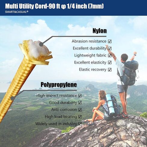 90 ft f 1/4 inch (7mm) Nylon Poly Rope Cord Flag Pole Polypropylene Clothes Line Camping Utility Good for Tie Pull Swing Climb Knot (Black) in Kuwait