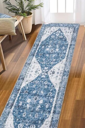 سجادة COMSLE Boho Runner، 2 × 6 سجاد قابل للغسل للممر من الصوف الصناعي سجادة رمي صغيرة سجادة منطقة المطبخ المتعثرة سجادة غرفة الغسيل غير قابلة للانزلاق سجادة سجادة للمدخل وغرفة النوم الداخلية (أزرق فاتح) in Saudi Arabia