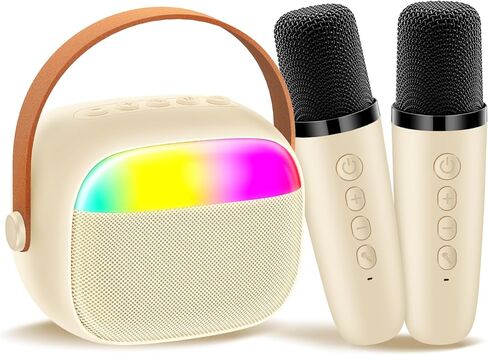 جهاز JeaTone Karaoke للأطفال، مكبر صوت بلوتوث صغير محمول مع 2 ميكروفونات لاسلكية وأضواء ملونة، أفضل الهدايا للأطفال والبنات والأولاد والبالغين وحفلات أعياد الميلاد المنزلية KTV (بيج) in Kuwait