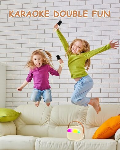 جهاز JeaTone Karaoke للأطفال، مكبر صوت بلوتوث صغير محمول مع 2 ميكروفونات لاسلكية وأضواء ملونة، أفضل الهدايا للأطفال والبنات والأولاد والبالغين وحفلات أعياد الميلاد المنزلية KTV (بيج) in Kuwait