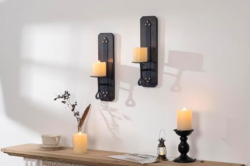 حامل شموع جداري، حامل شموع معدني وخشبي مثبت على الحائط، حامل شموع ديكور منزلي، حامل شموع مثبت على الحائط، مجموعة من 2 in Kuwait