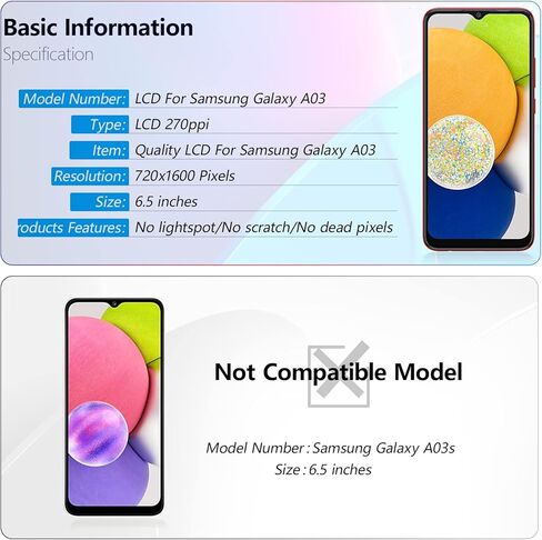 شاشة YWLRONG لهاتف Samsung Galaxy A03 مجموعة محول رقمي لشاشة LCD تعمل باللمس لـ A035F/A035F/DS/A035M مع مجموعة (أسود) in Kuwait