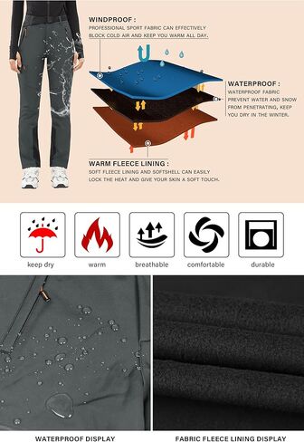 PERSIT Women's Snow Ski Waterproof Windproof Fleece Lined Cargo Hiking Pants in Kuwait