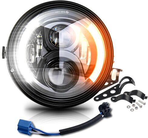 7" Inch LED Motorcycle Headlight with Housing Bucket Mouting Brackets Hi/Low Beam Headlamp for H-arley Yamaha Honda Cafe Racer Bobber Chopper Scrambler Streetbike w/34~42mm Fork Tube in Saudi Arabia