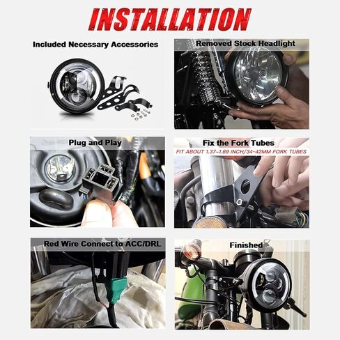 7" Inch LED Motorcycle Headlight with Housing Bucket Mouting Brackets Hi/Low Beam Headlamp for H-arley Yamaha Honda Cafe Racer Bobber Chopper Scrambler Streetbike w/34~42mm Fork Tube in Saudi Arabia