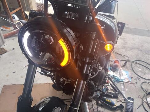 7" Inch LED Motorcycle Headlight with Housing Bucket Mouting Brackets Hi/Low Beam Headlamp for H-arley Yamaha Honda Cafe Racer Bobber Chopper Scrambler Streetbike w/34~42mm Fork Tube in Saudi Arabia