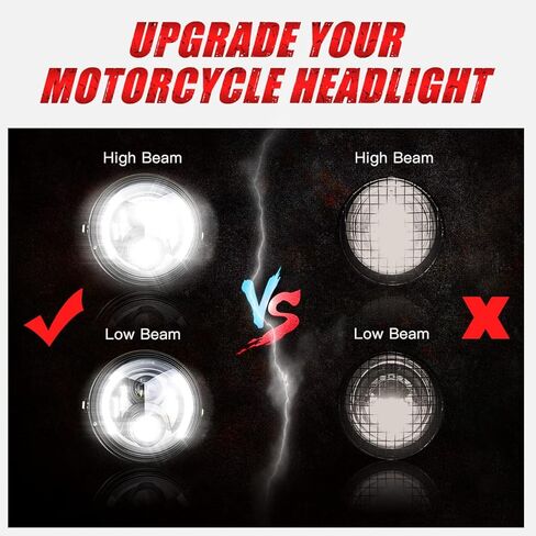 7" Inch LED Motorcycle Headlight with Housing Bucket Mouting Brackets Hi/Low Beam Headlamp for H-arley Yamaha Honda Cafe Racer Bobber Chopper Scrambler Streetbike w/34~42mm Fork Tube in Saudi Arabia