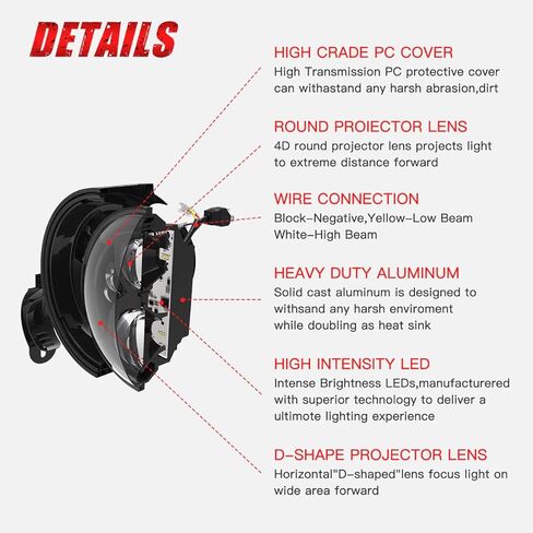 7" Inch LED Motorcycle Headlight with Housing Bucket Mouting Brackets Hi/Low Beam Headlamp for H-arley Yamaha Honda Cafe Racer Bobber Chopper Scrambler Streetbike w/34~42mm Fork Tube in Saudi Arabia