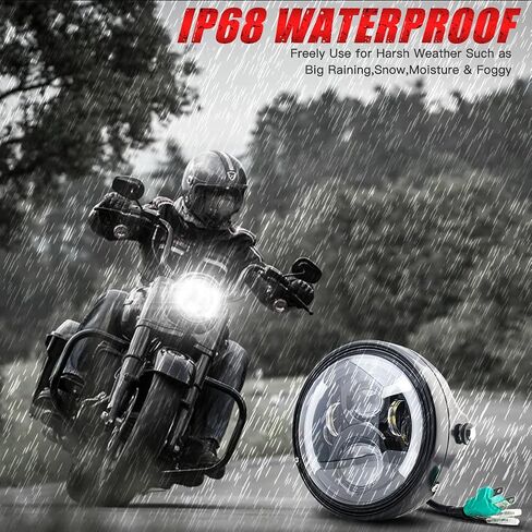 7" Inch LED Motorcycle Headlight with Housing Bucket Mouting Brackets Hi/Low Beam Headlamp for H-arley Yamaha Honda Cafe Racer Bobber Chopper Scrambler Streetbike w/34~42mm Fork Tube in Kuwait