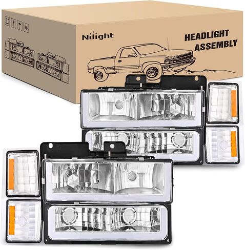 Nilight Headlights Assembly Led DRL for Chevy Silverado 1500 2500 3500 1994 1995 1996 1997 1998,1994-1998 Chevrolet Tahoe/C10/CK/Suburban,Black Housing Amber Reflector in Saudi Arabia