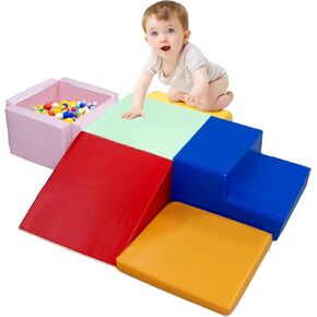 6-Piece Foam Climbing Blocks for Toddlers 1-3 Inside, Safe Soft PU Leather Toddlers Climbing Toys, Colorful Play Gym for Child Development (Balls Not Included)