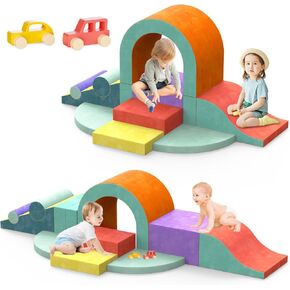 Foam Climbing Blocks for Toddlers, 12-Piece Colourful Toddler Climbing Blocks, Soft Play Climbing for Toddlers with Toy Car, Flexible Crawling and Sliding Climbing BlocksMK90