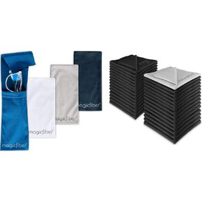 MagicFiber 34 PK Glasses Cleaner and Storage Kit - 4 Eyeglass Storage Pouches + 30 Microfiber Cleaning Cloths - Premium Eye Glass Pouches and Glasses Wipes