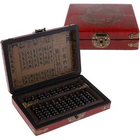 Chinese Abacus with Vintage Leather Box,Classic Wooden Abacus 9 Column Bead Arithmetic Abacus with Classic Calculator Counting Gifts Collectibles Abacus Gift for Adults