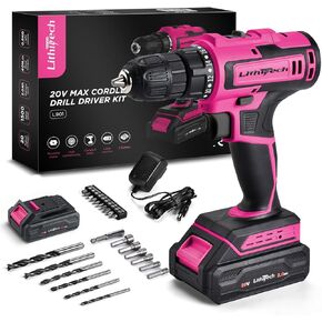 20V Cordless Drill Set with 2.0Ah Battery & Charger, Electric Power Drill Tool,3/8" Keyless Chuck, 2-Speed + 355 In-Lb Torque, (Gray)