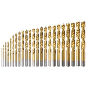 HARFINGTON 23pcs Brad Point Drill Bit Set 1.5mm-12.5mm Dia Straight Round Shank Drill Metric Brad Point Spiral Twist Drill Bits for Carpenter Woodworking Plastic Rubber, Golden 23in1 Set