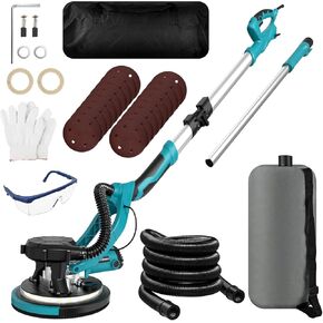 Drywall Sander, 1250W 11.5-Amp Electric Drywall Sander with Vacuum, Popcorn Ceiling Removal Tool with Variable Speed 800-1800RPM, Foldable & Extendable Handle, LED Light, 18pcs Sanding Discs