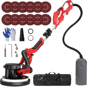 Drywall Sander with Vacuum Dust Collector, IMQUALI® 6.8A 750W Sander Tool with 7 Variable Speed 800-1750RPM, Popcorn Ceiling Removal Tool, Extendable Handle, LED Light,12pcs Sanding Discs, Red, I01R