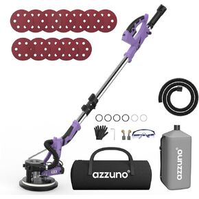 Drywall Sander with Vacuum Dust Collector, AZZUNO 12A Popcorn Ceiling Removal Tool, Electric Drywall Tools with 5 Variable Speeds (800-1900RPM), 12pcs Sanding Discs (Purple)