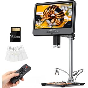 Andonstar 4K 30FPS Digital Microscope with 10.1" Screen, 3840P UHD Video Audio, Pro Boom Arm Stand for Soldering, Electronics Repair, Coin, AD208S-Pro HDMI Electronic Microscope for Adults, 64GB