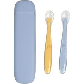 Silicone Baby Feeding Spoons with Storage Box, First Stage Infant Soft-Tip Easy on Gums I Training Spoon Self | Utensils Supplies (Pink)
