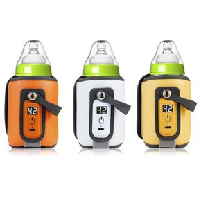 Portable Baby Bottle Warmer with 5 Temperature Settings, Waterproof and Washable Design, Fits All Bottles, LED Display, USB-C Suitable for Home and Travel (Orange)