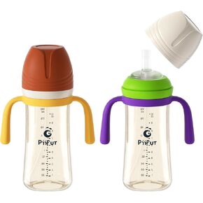 Piifur Sippy Cups for Toddlers 1-3 No Spill Straw with Handle Water Bottle 2 Pack 10 Ounce