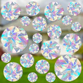 52 Pcs Circle Window Clings, Window Decals for Birds Strikes, Anti-Collision Windows Decals to Save Birds from Collisions, Rainbow Windows Clings to Prevent Bird Strikes