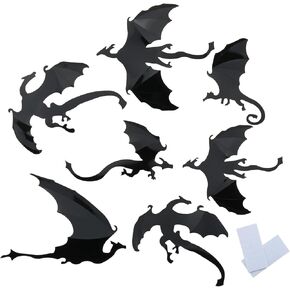 7pcs أسود PVC 3D التنين ملصقات الجدار الزخرفية