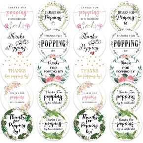 Pack 90 Pcs Wedding Thanks for Popping by Stickers for Party Favors Baby Bridal Shower Thank You Labels Celebrating Supplies Aesthetic Sticker Round Waterproof Small Vinyl Decals