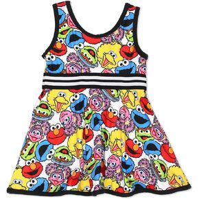 Sesame Street Girls Dress with Panties for Infant and Toddler – White/Multicolor