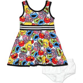 Sesame Street Girls Dress with Panties for Infant and Toddler – White/Multicolor in Kuwait